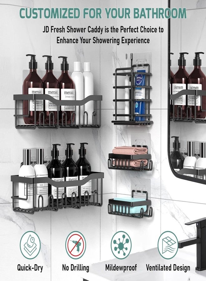 iSTAR 5 Pcs Wall Mounted Self Adhesive Bathroom Shelf Set with Toothbrush Holder & Hooks | Rust-Proof Shower Caddy |Multipurpose Storage Rack for Toiletries, Kitchen & Living Room Organizer (Set of 5) - Image 5